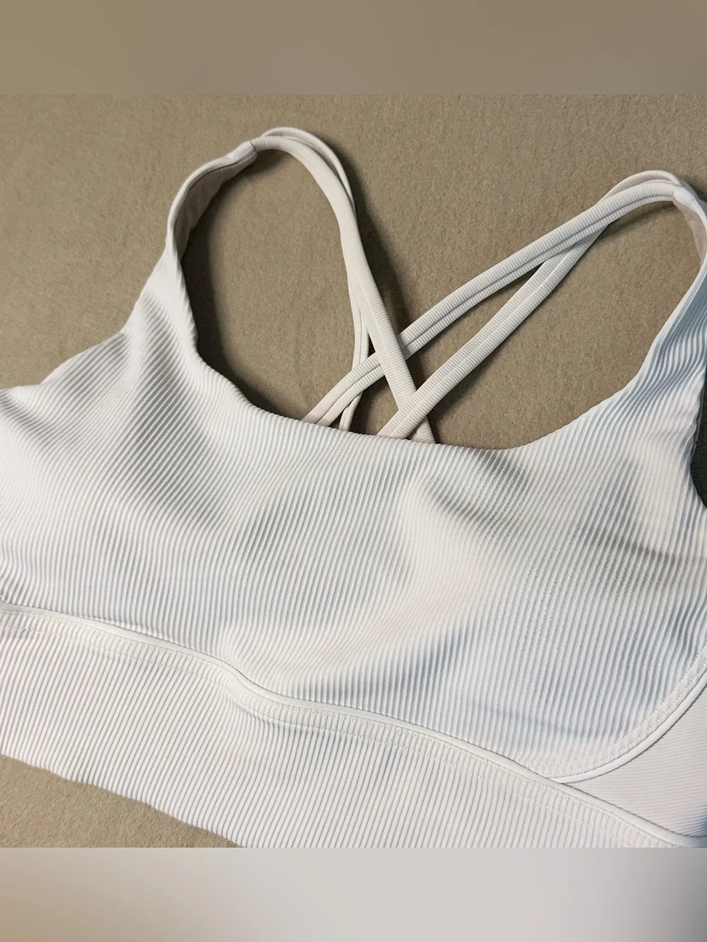 Lululemon Luxstream Ribbed Strappy Cross Back Longline Sports Bra Vapor Size 12